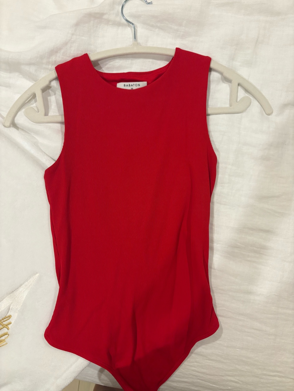 Babaton Red Ribbed Tank Bodysuit
